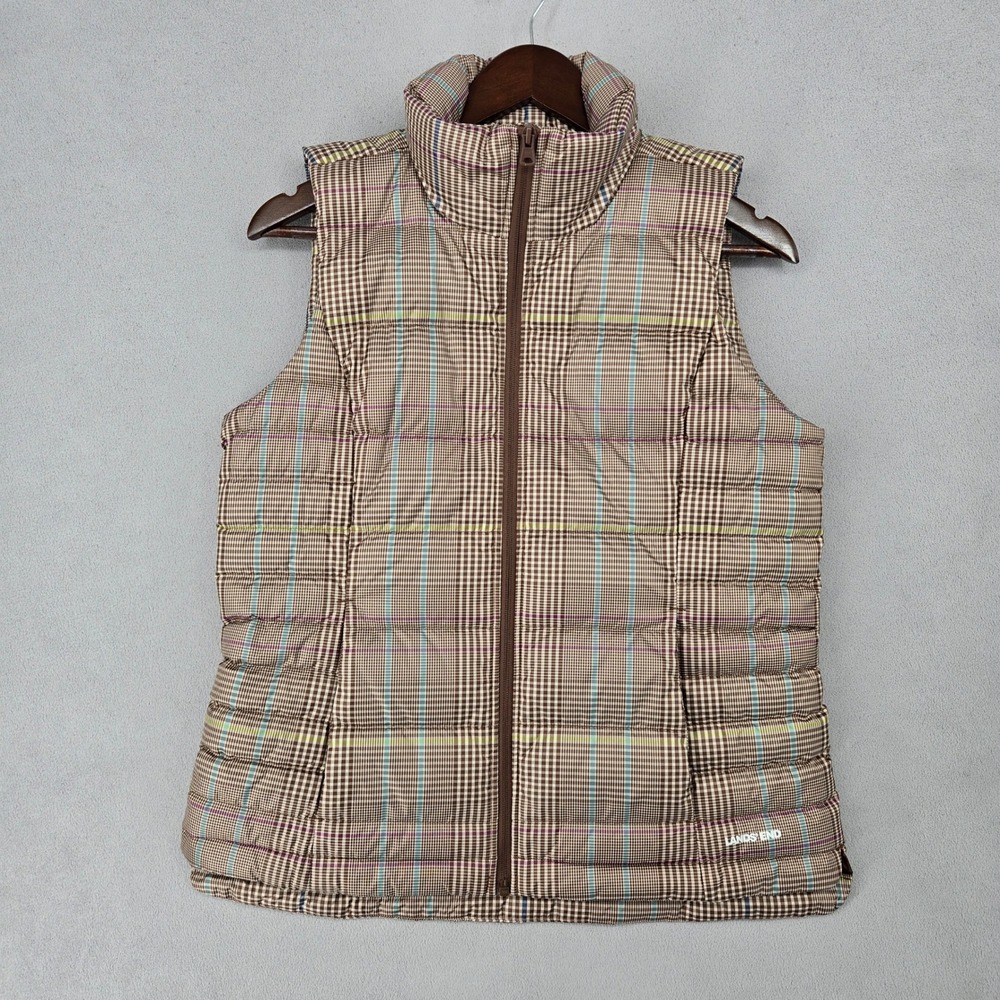 Lands' End Womens Small Brown Plaid Down Puffer Vest Preppy Heritage Aesthetic